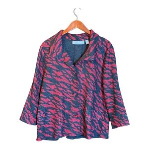 Travelers‎ Collection by Chico's Red Black Abstract Print Textured Blazer Jacket